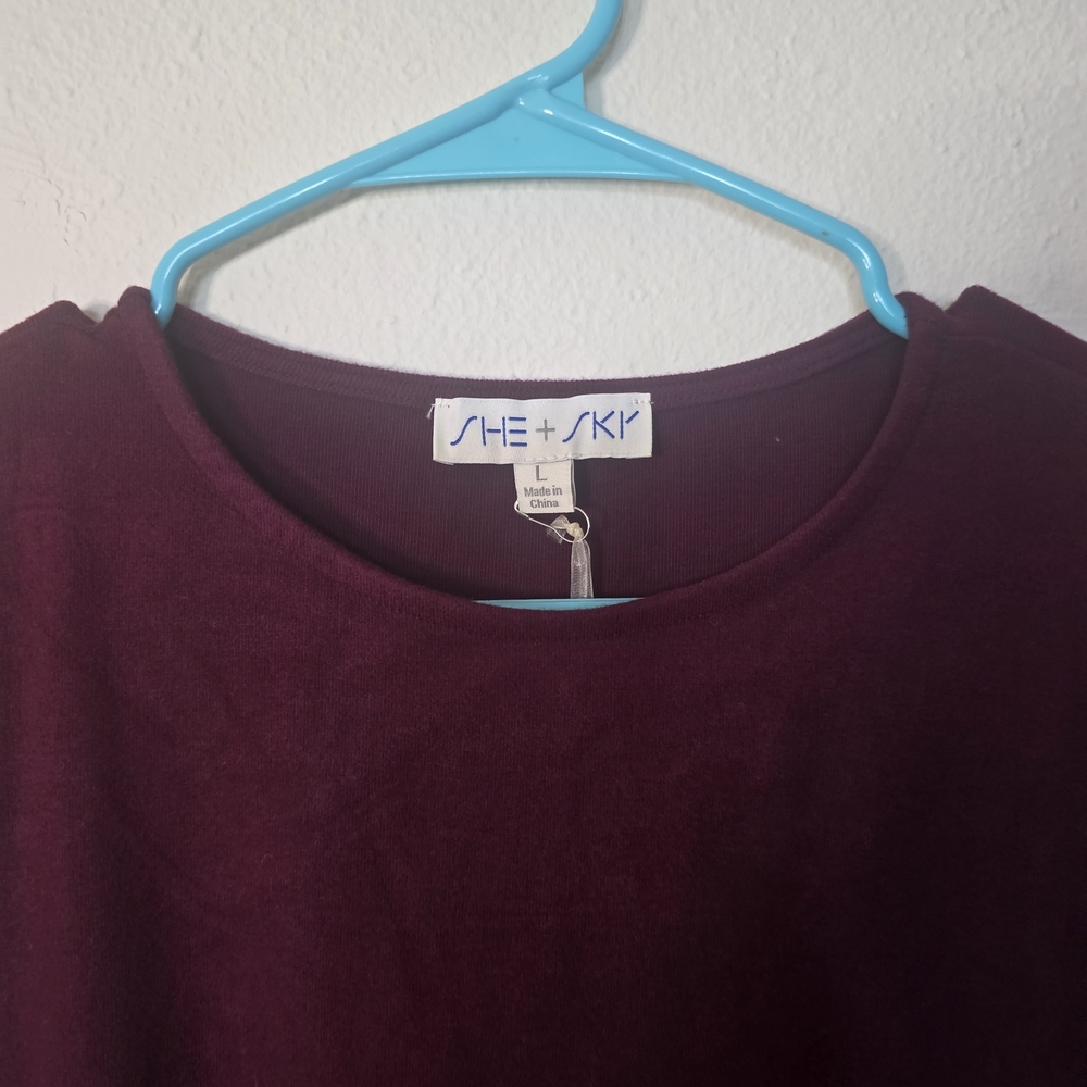 She + Sky Burgundy Ruched Long Sleeve Bodycon Fall Holiday Dress New Size Large - Picture 3 of 5